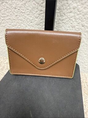 Source Unknown Brown Leather Envelope Card Wallet with Gold Snap